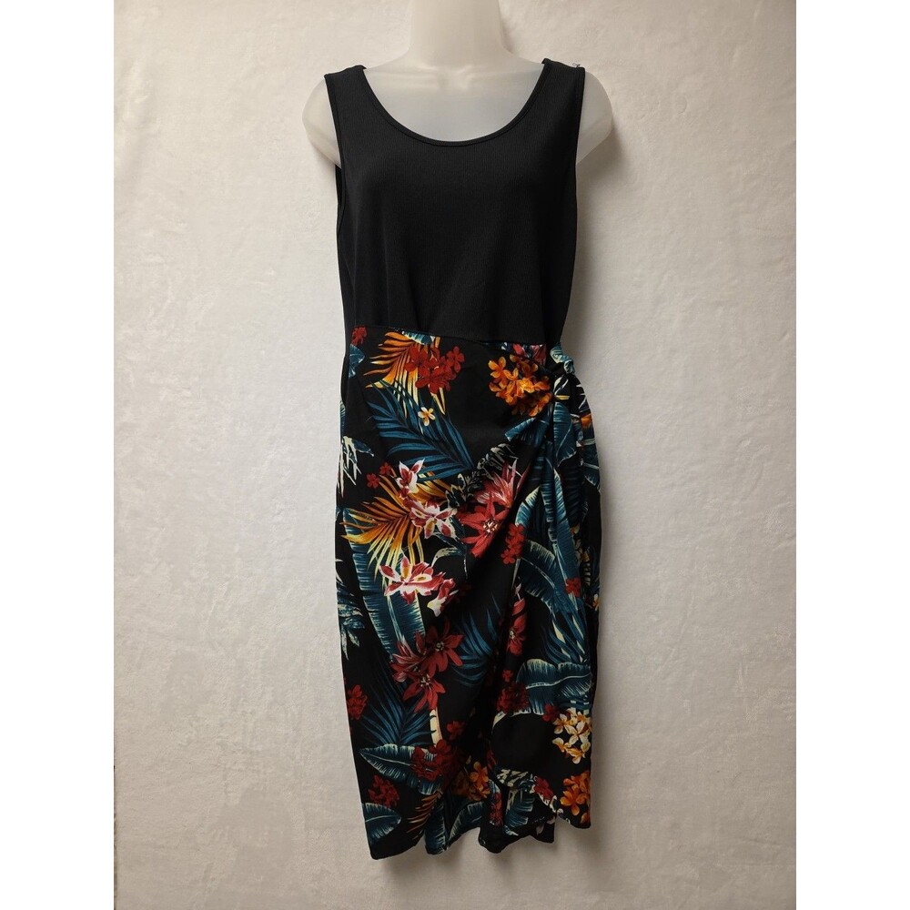 Tropical Tank Midi Dress Sleeveless Knot Side Wrap XL Beach Vacation Hawaiian